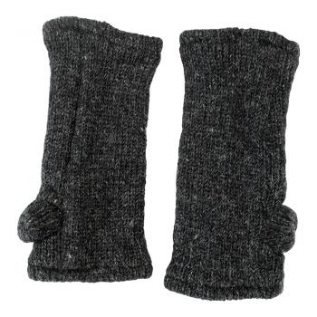Preview: Anthrazit Pulswärmer Stulpen handgestrickt 100% Schafswolle mit Daumen aus Nepal